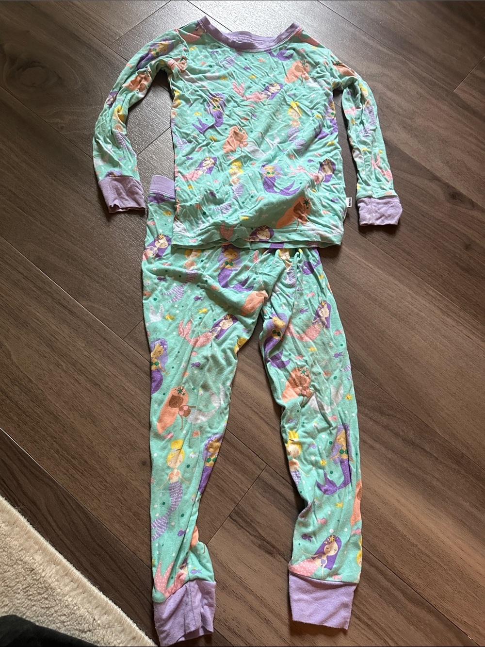 Kids' Mint Mermaid Print Pajama Set - Lavender Trim